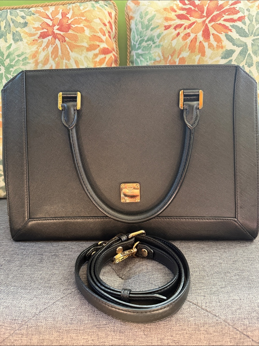 MCM black saffiano leather